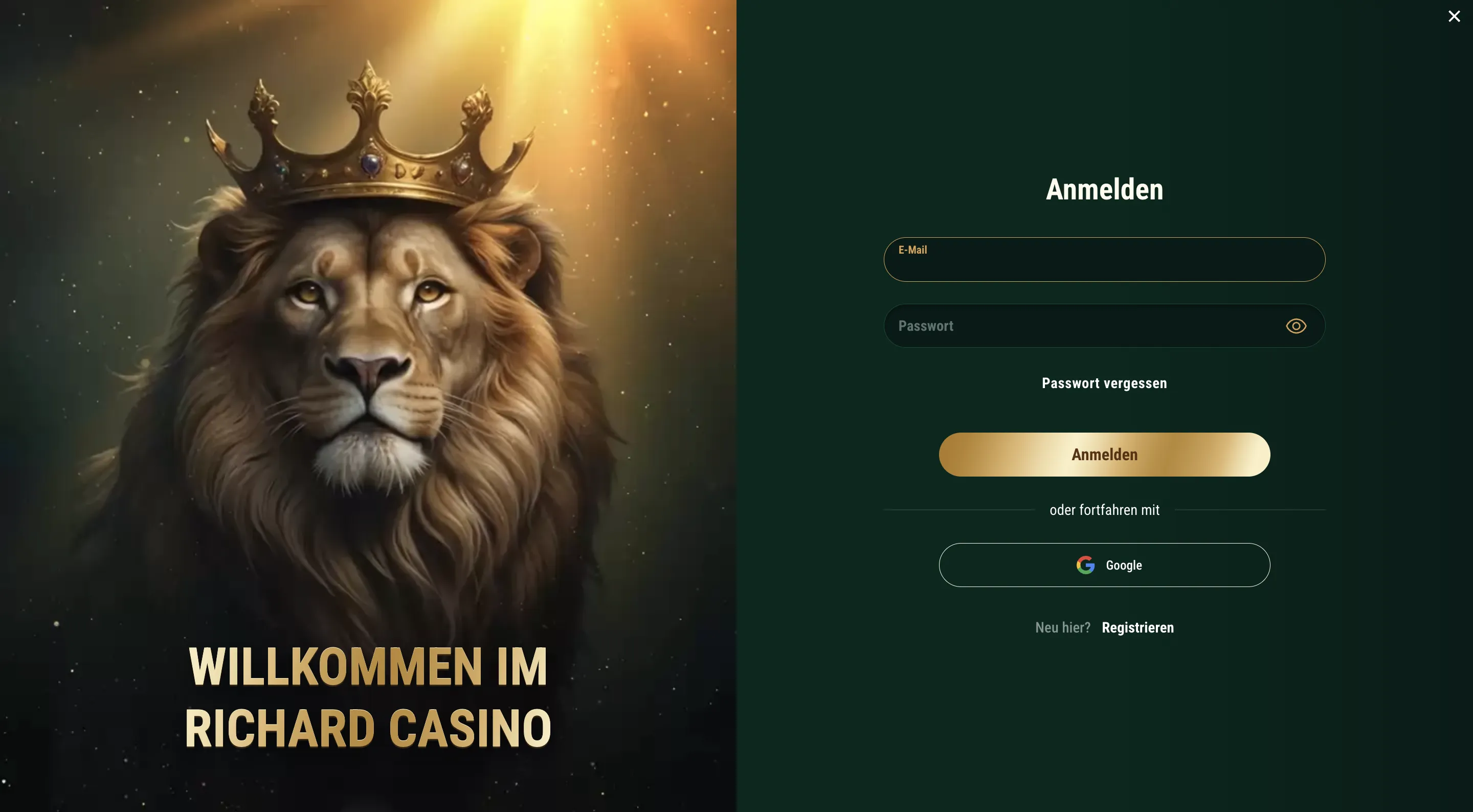 Richard Casino Login auf dem Mobilgerät – Anmeldeformular per E-Mail